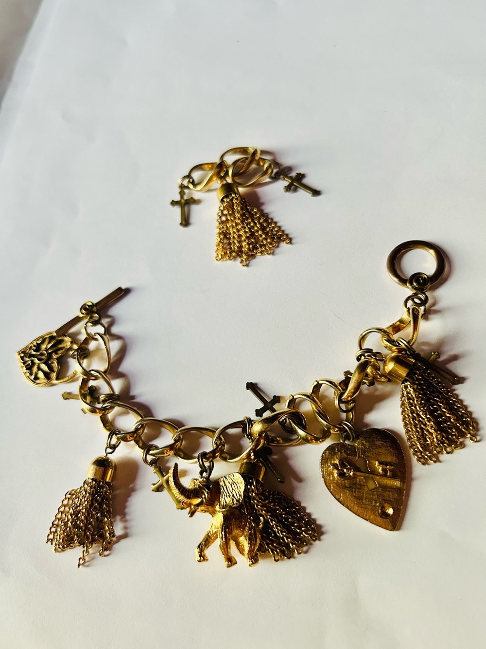 Gold-Tone Elephant & Heart Charm Bracelet - Women Jewelry